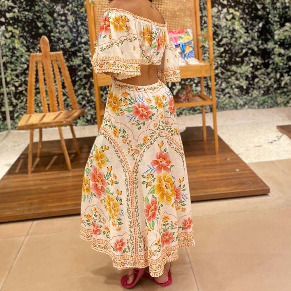 FARM Rio Cream Floral Off-Shoulder Cutout Maxi Dress - Picture 3 of 9